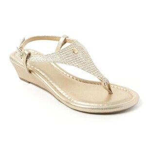 Cambiami Gold Thong Leather Sandal Women’s 7 Snake Wedge Leather Interchangeable